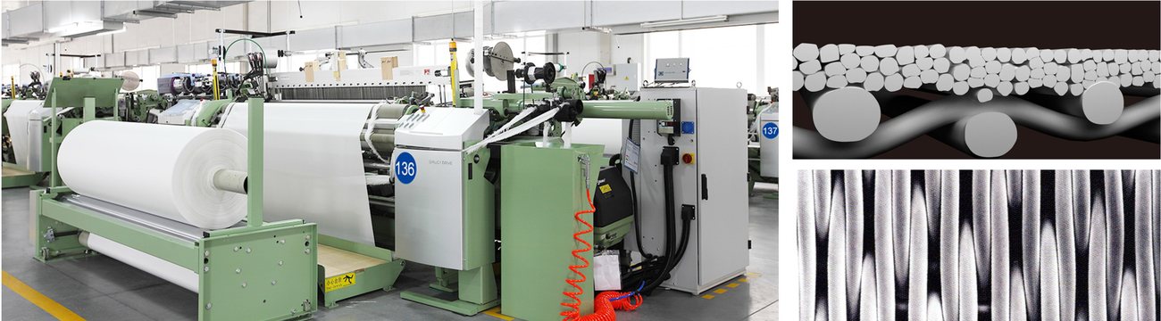 German Dornier weaving machine weaving filter fabric, close-up