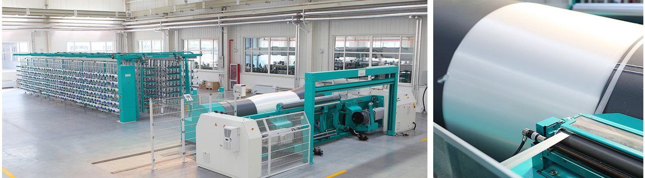 Beam warping frames winding thousands of warp yarns for filter fabric weaving