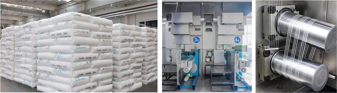 Multifilament yarn production line twisting polyester yarn for filter fabrics